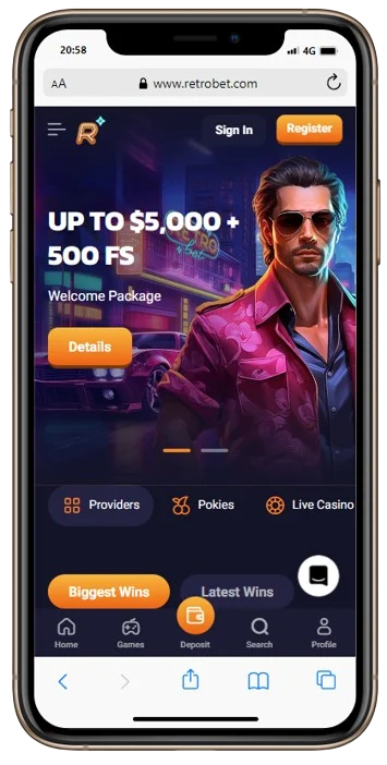 Lobby Page at RetroBet Casino app